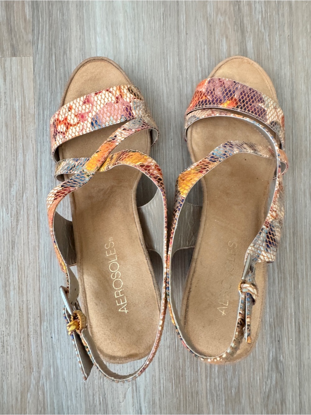 Aerosoles Women’s 8.5 Multicolor Snake Print Cork Wedge Slingback Sandals - Picture 6 of 9